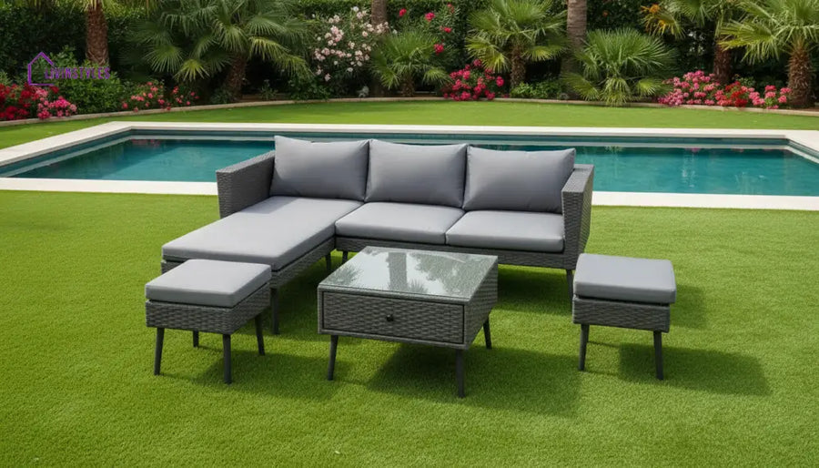 Bettino Outdoor Sofa Set 4 Seater 2 Single seat and 1 Center Table (Black + Grey) - Outdoor Furniture Sets