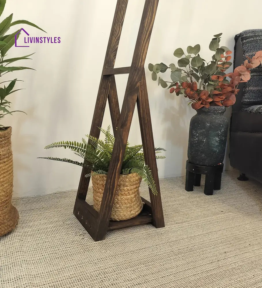 Bezalel Wooden Floor Lamp With Brown Base And Beige Fabric Lampshade Lamps