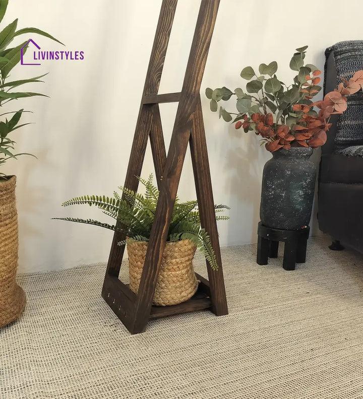 Bezalel Wooden Floor Lamp With Brown Base And Beige Fabric Lampshade Lamps