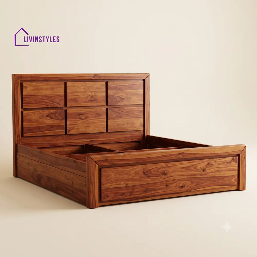 Bhanupriya Sheesham Wood Bed With Box Storage | Wooden Bed