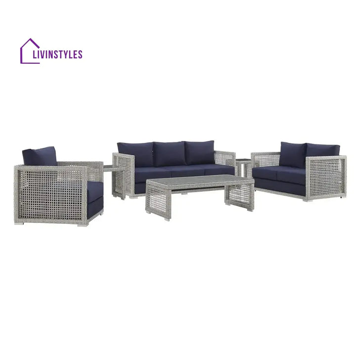 Bhanvi Outdoor Wicker Woven 6 Pieces Sectional Patio Furniture Set - Sofa Set
