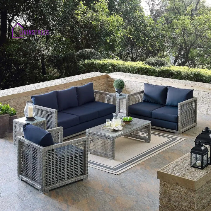 Bhanvi Outdoor Wicker Woven 6 Pieces Sectional Patio Furniture Set - Sofa Set