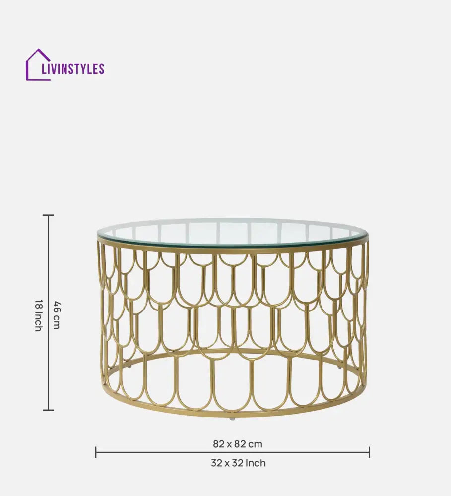 Bharat Large Glass Top Coffee Table In Golden Finish