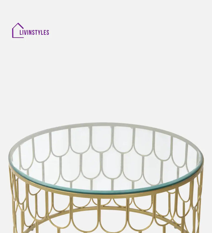 Bharat Large Glass Top Coffee Table In Golden Finish