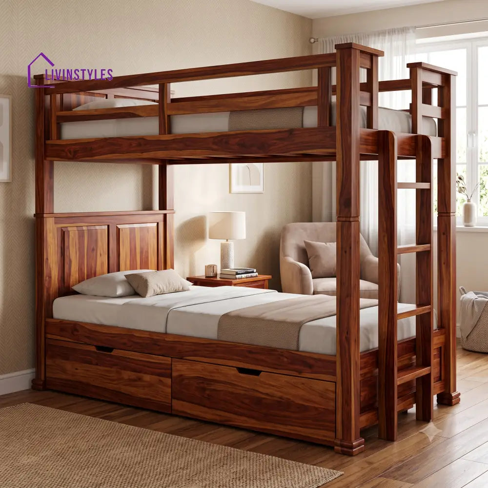 Bharath Sheesham Wood Bunk Bed With Storage | Kids Bed