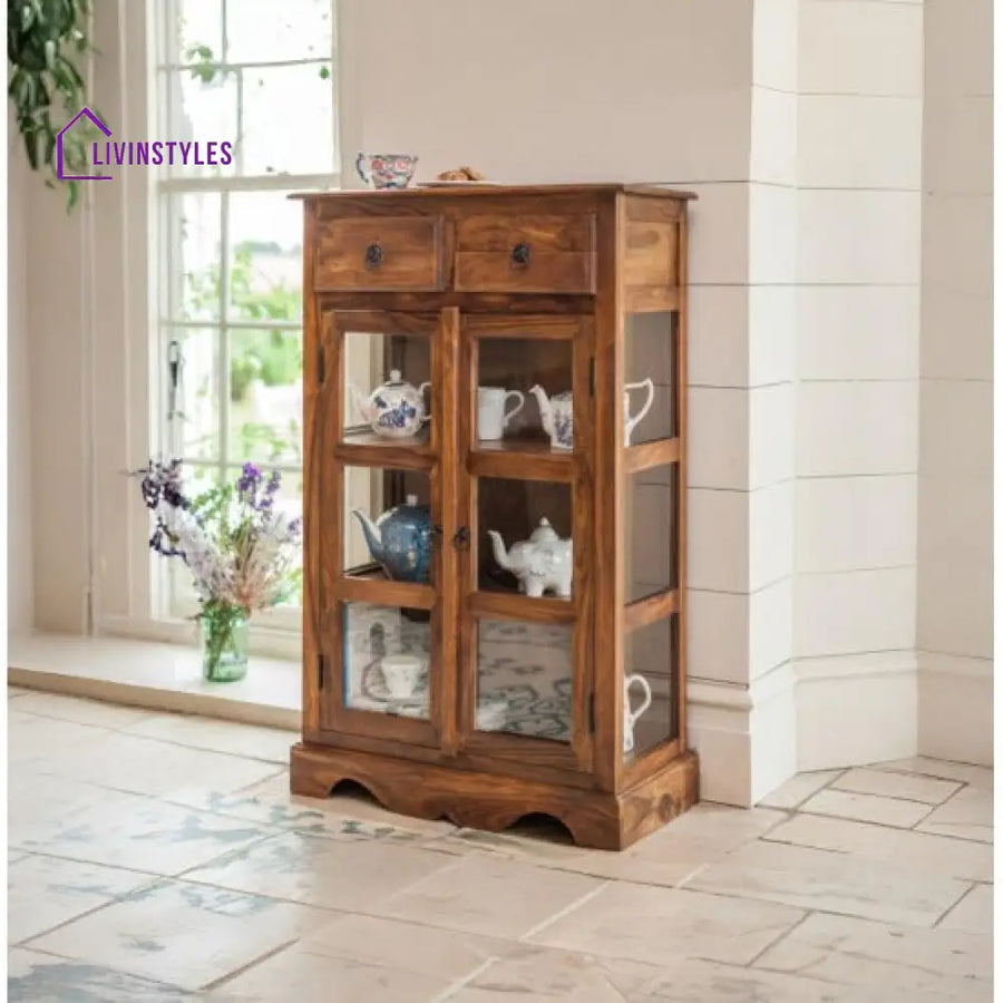 Bhatnagar Sheesham Wood Kitchen Crockery Cabinet in Honey Finish