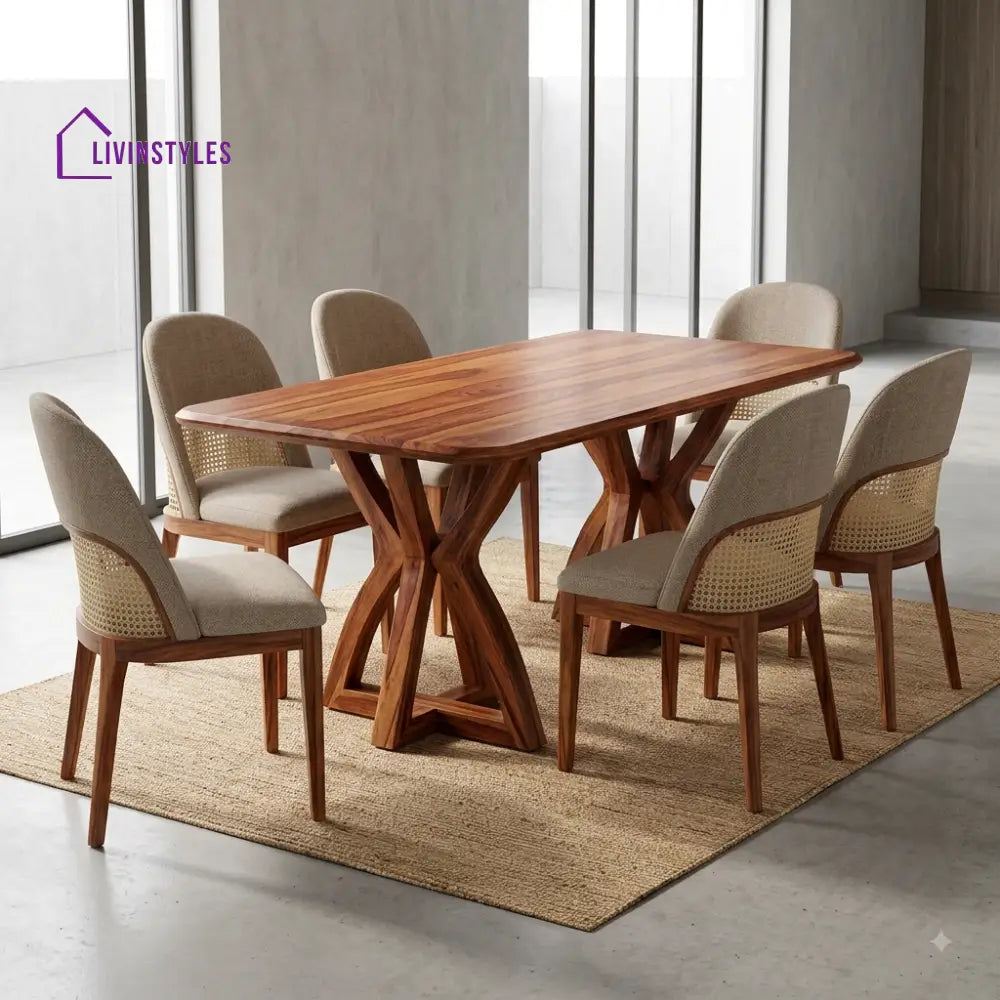 Bhavana Premium Wooden 6 Seater Dining Table Set