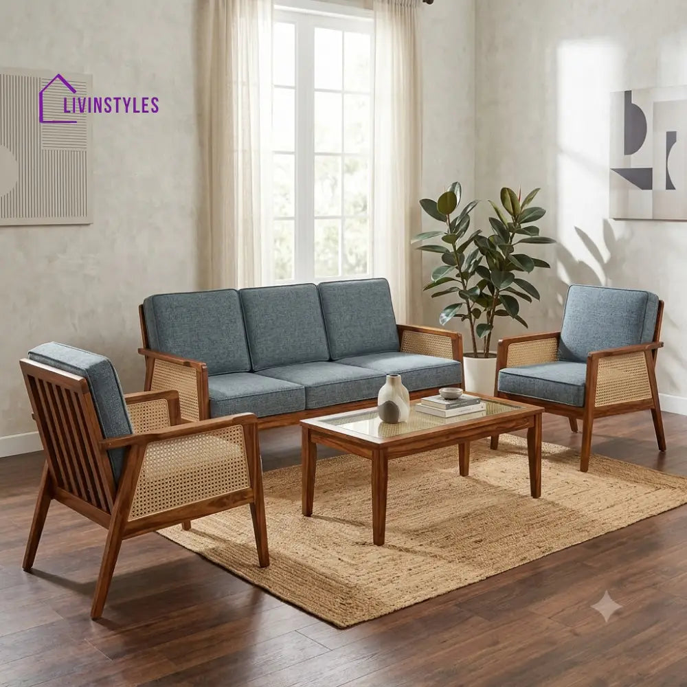 Bhavani Wooden Sofa Set | 3 + 1 + 1 Sheesham Wood Sofa Set for Living Room