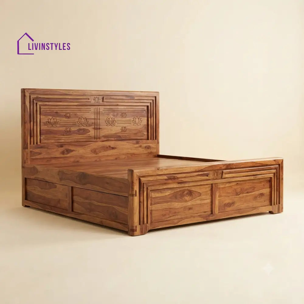Bhavika Sheesham Wood Bed With Box Storage | Wooden Bed