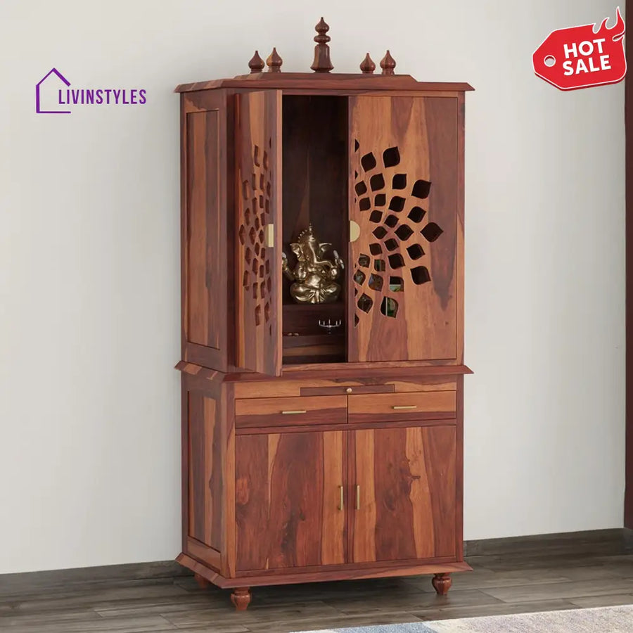Bhavika Sheesham Wood Home Temple | Mandir For In Honey Finish