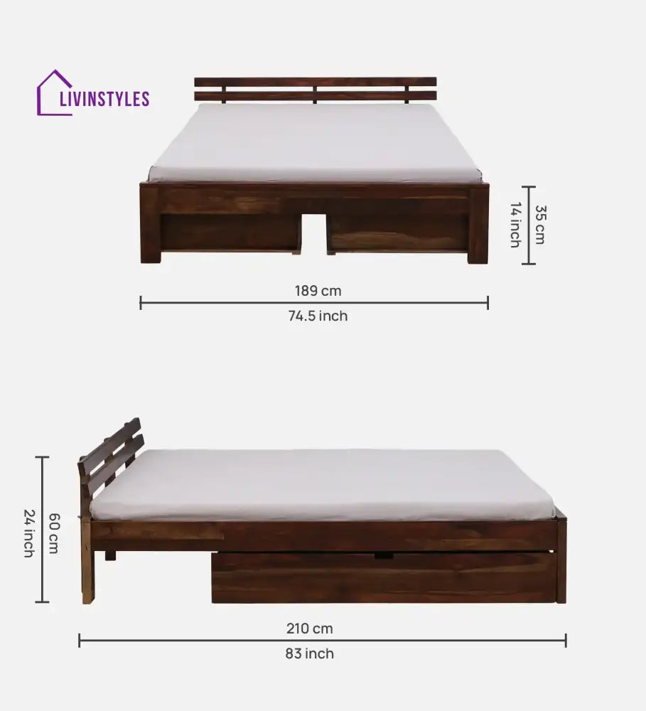 Amol Sheesham Wood Bed With Drawer Storage Bedroom Furniture Sets