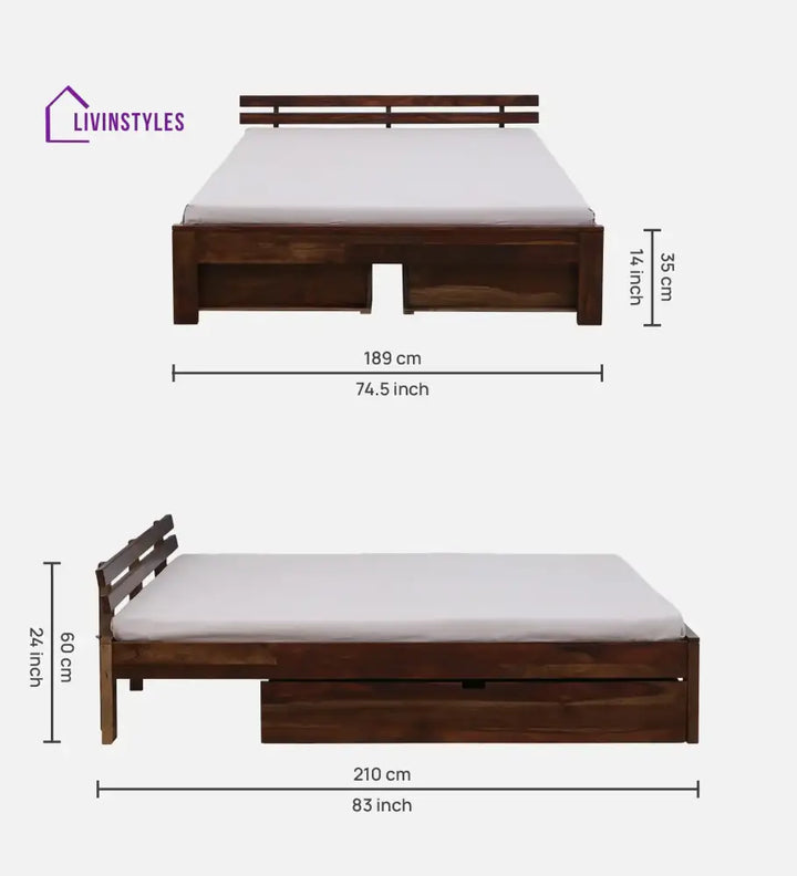 Amol Sheesham Wood Bed With Drawer Storage Bedroom Furniture Sets