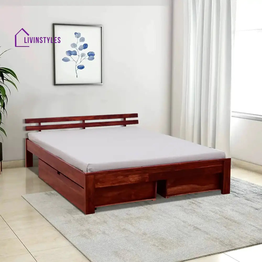 Amol Sheesham Wood Bed With Drawer Storage Queen / Honey Bedroom Furniture Sets