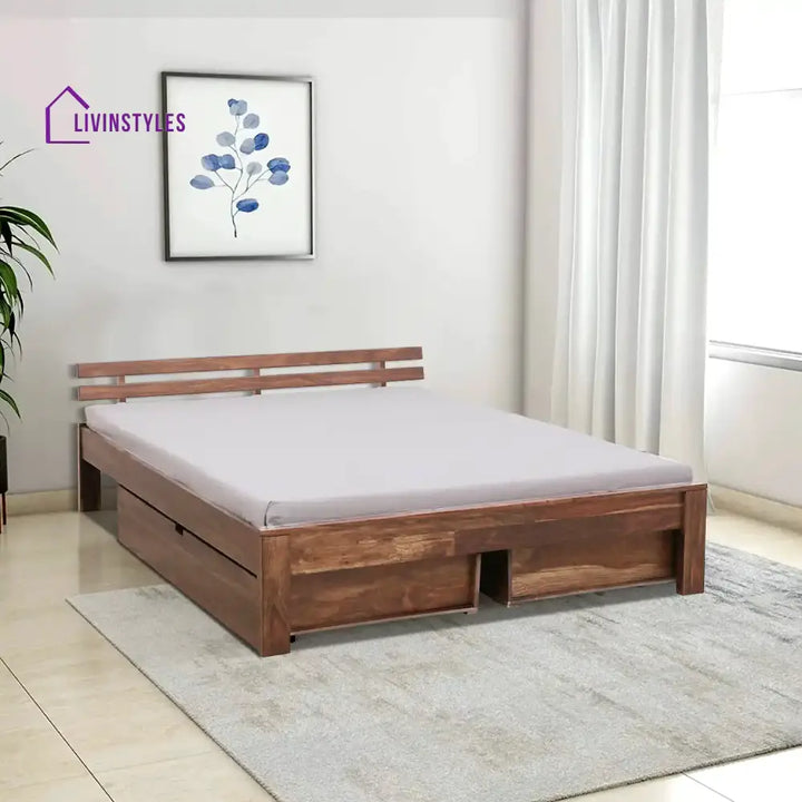 Amol Sheesham Wood Bed With Drawer Storage Queen / Natural Bedroom Furniture Sets