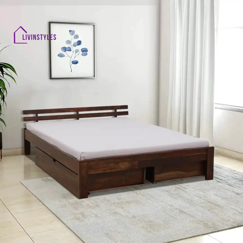 Amol Sheesham Wood Bed With Drawer Storage Queen / Teak Bedroom Furniture Sets