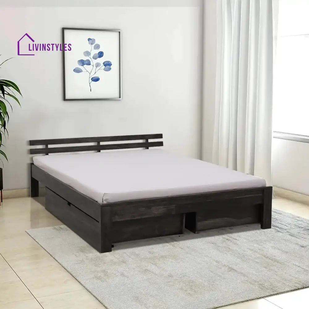 Amol Sheesham Wood Bed With Drawer Storage Queen / Walnut Bedroom Furniture Sets