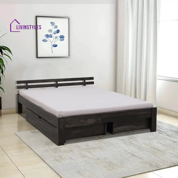 Amol Sheesham Wood Bed With Drawer Storage Queen / Walnut Bedroom Furniture Sets