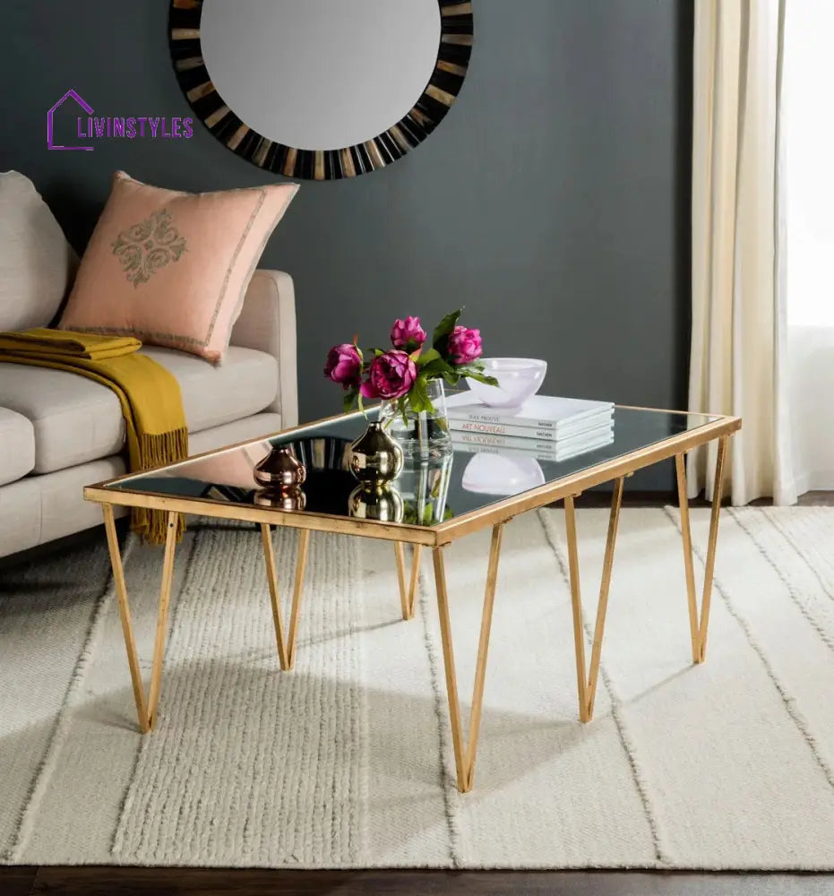 Bhavika Stainless Steel Coffee Table with Glass Top for Living Room