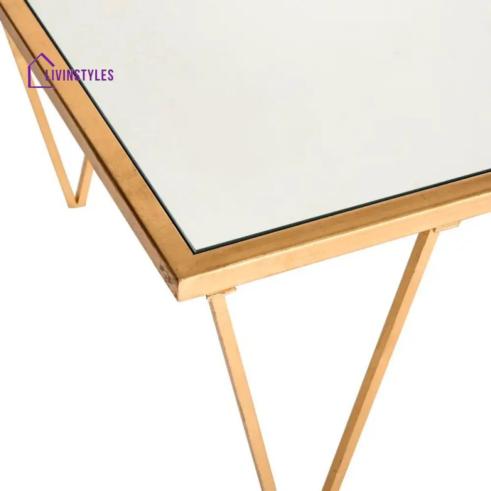Bhavika Stainless Steel Coffee Table with Glass Top for Living Room