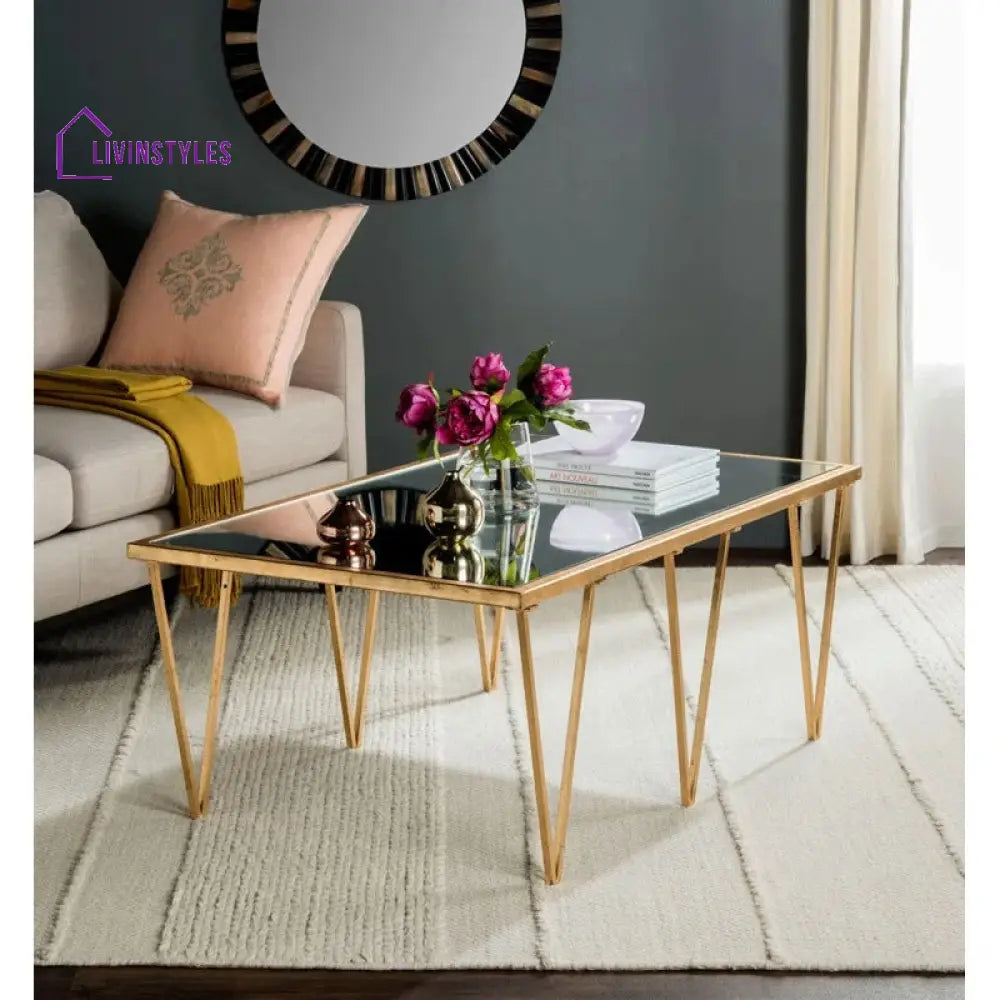 Bhavika Stainless Steel Coffee Table with Glass Top for Living Room