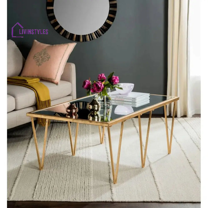 Bhavika Stainless Steel Coffee Table with Glass Top for Living Room
