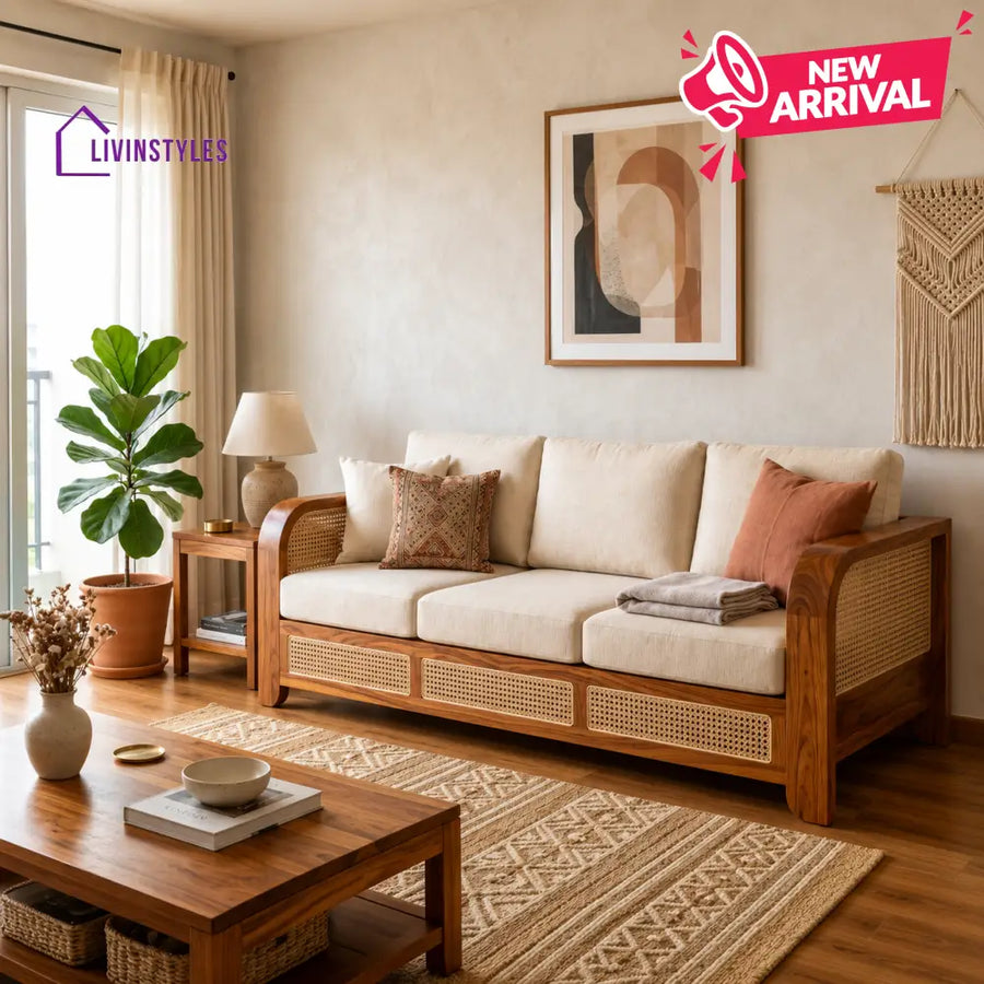 Bhavna Sheesham Wood and Cane Sofa for Living Room