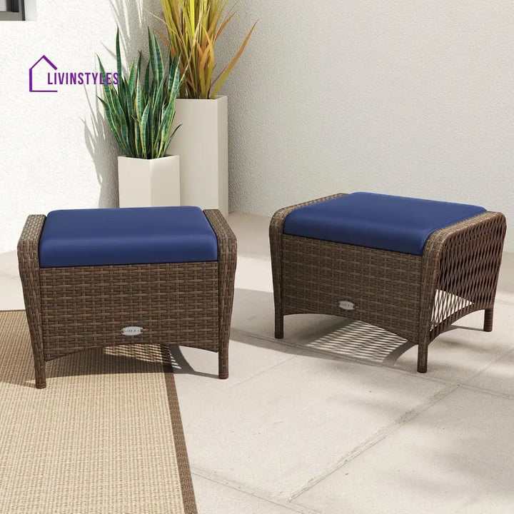 Bhavya 2-Piece Outdoor Rattan Wicker Ottoman Set - Footrest