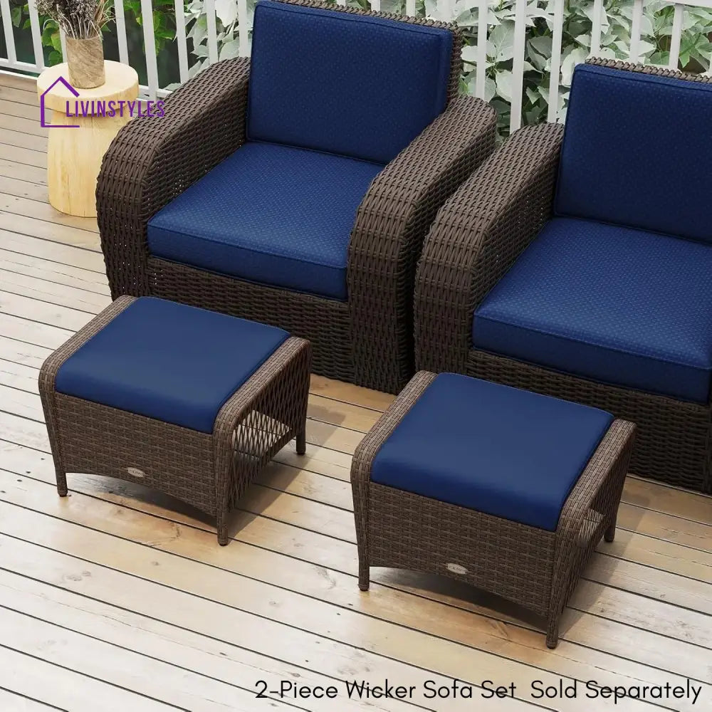 Bhavya 2-Piece Outdoor Rattan Wicker Ottoman Set - Footrest
