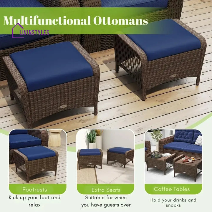 Bhavya 2-Piece Outdoor Rattan Wicker Ottoman Set - Footrest
