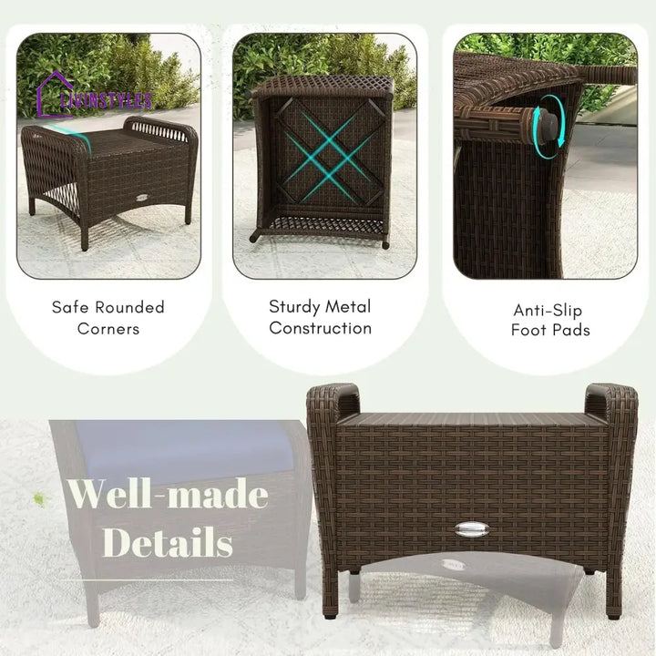 Bhavya 2-Piece Outdoor Rattan Wicker Ottoman Set - Footrest