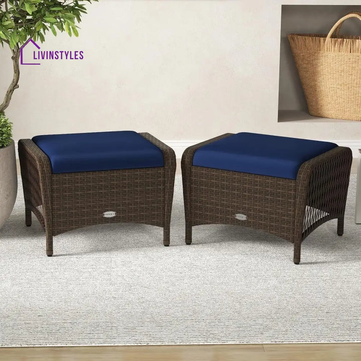 Bhavya 2-Piece Outdoor Rattan Wicker Ottoman Set - Footrest