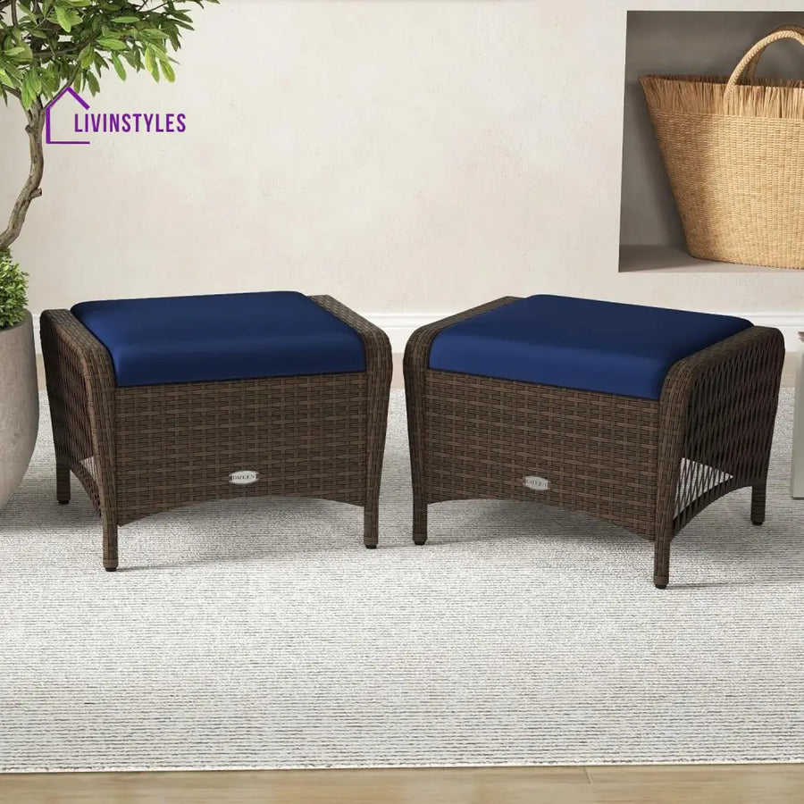 Bhavya 2-Piece Outdoor Rattan Wicker Ottoman Set - Footrest