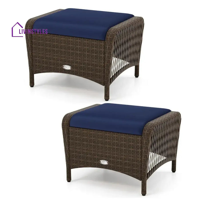 Bhavya 2-Piece Outdoor Rattan Wicker Ottoman Set - Footrest