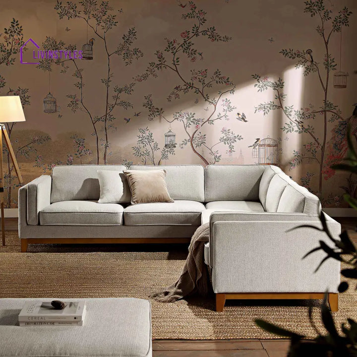 Dipley Oatmeal Woven Fabric Grande Corner Sofa Sofas