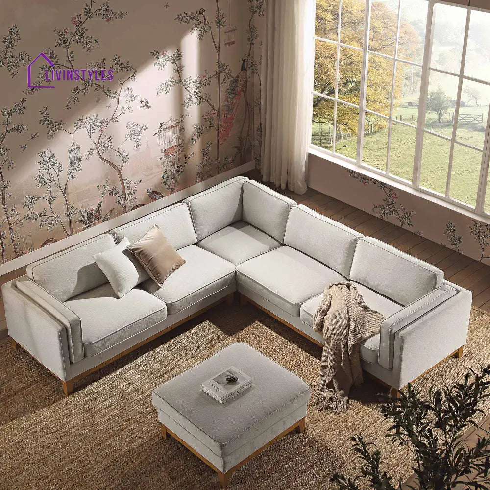 Dipley Oatmeal Woven Fabric Grande Corner Sofa Sofas