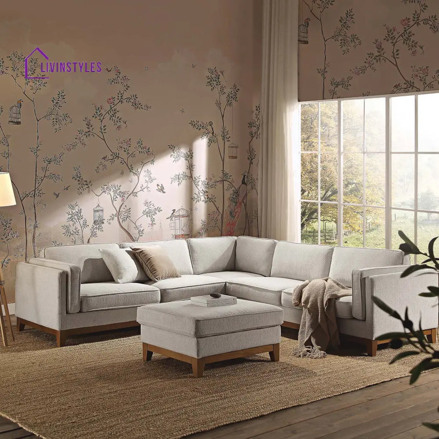 Dipley Oatmeal Woven Fabric Grande Corner Sofa Sofas