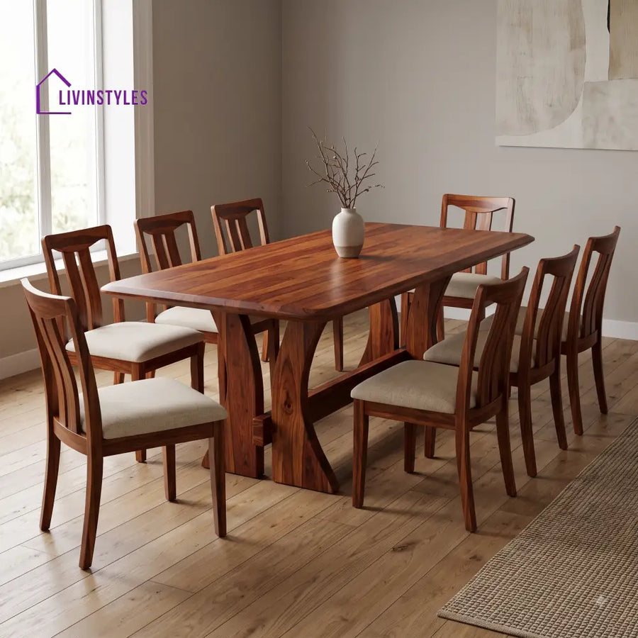 Bhavya Premium Solid Wood 8 Seater Dining Table Set