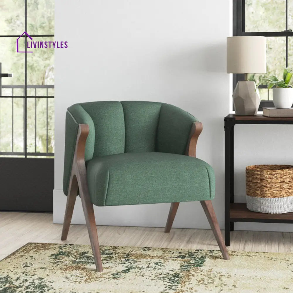 Bhavya Solid Wood and Fabric Arm Chair | Living Room Chair | Lounge Chair