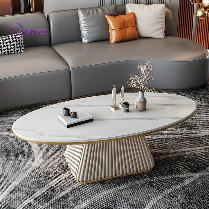 Bhavya Stainless Steel Frame and MDF Work Coffee Table for Living Room