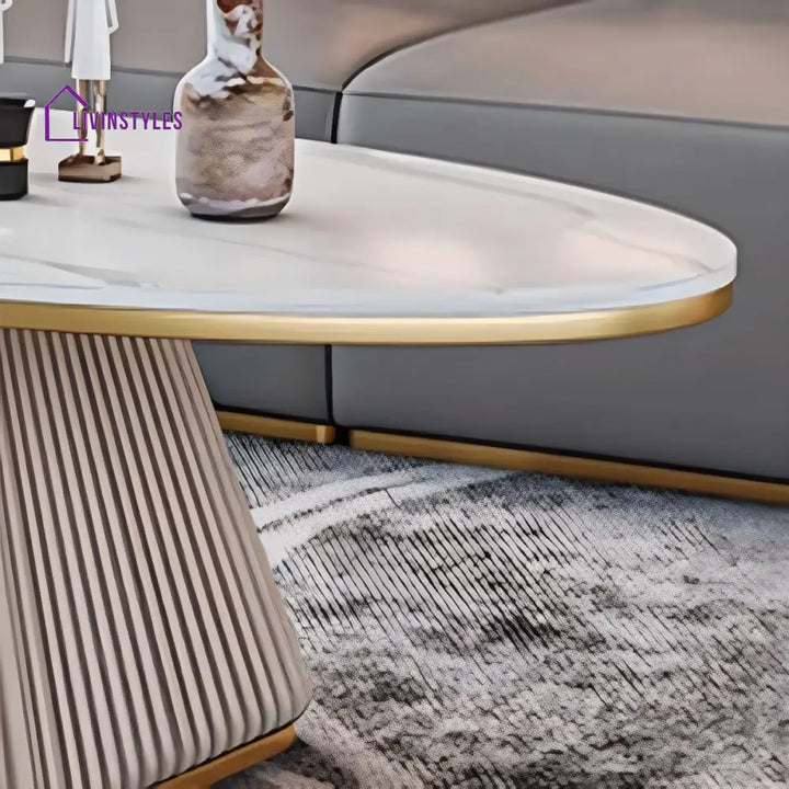 Bhavya Stainless Steel Frame and MDF Work Coffee Table for Living Room