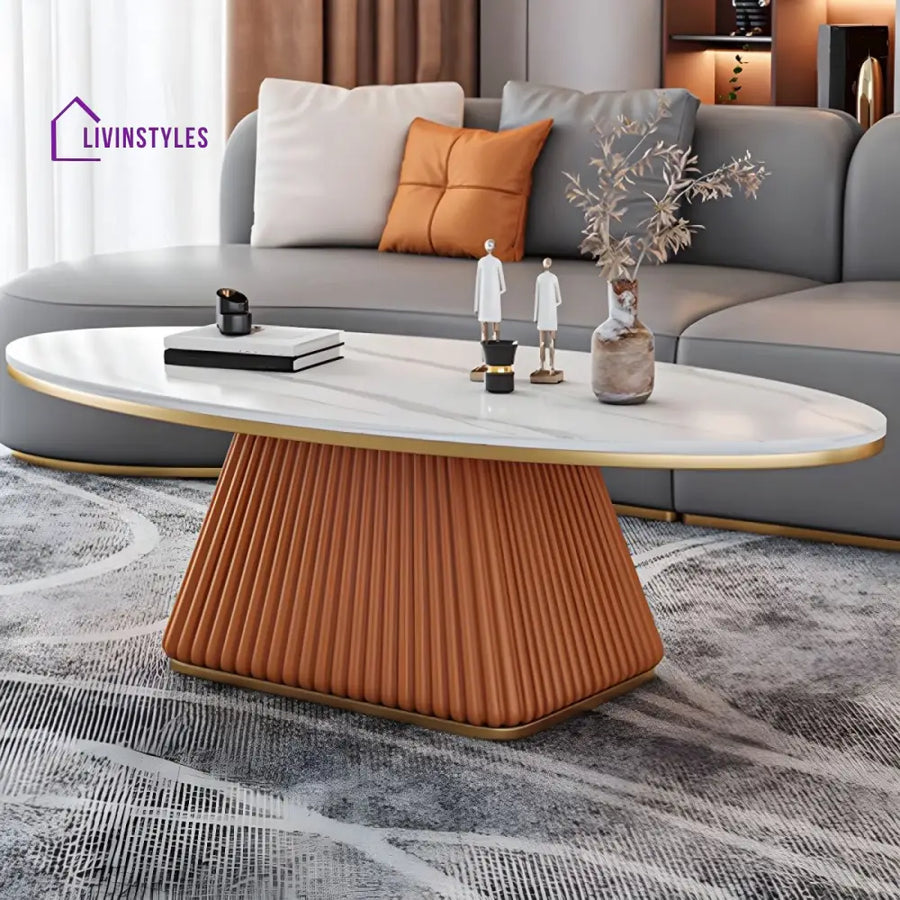 Bhavya Stainless Steel Frame and MDF Work Coffee Table for Living Room