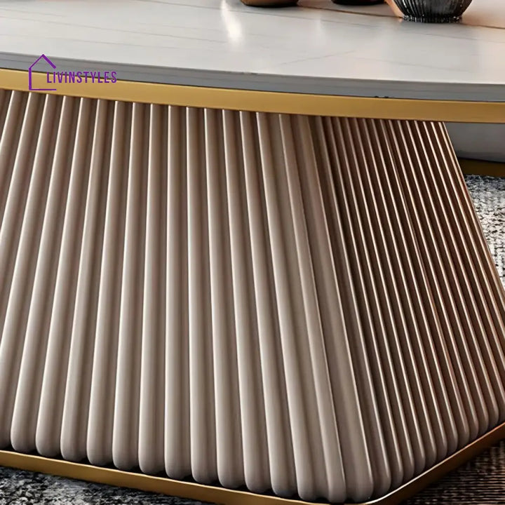 Bhavya Stainless Steel Frame and MDF Work Coffee Table for Living Room