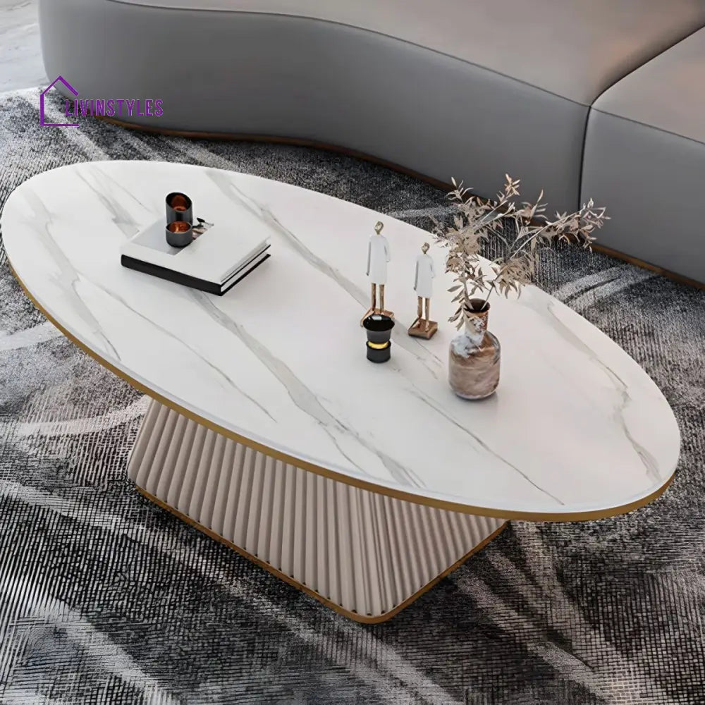Bhavya Stainless Steel Frame and MDF Work Coffee Table for Living Room