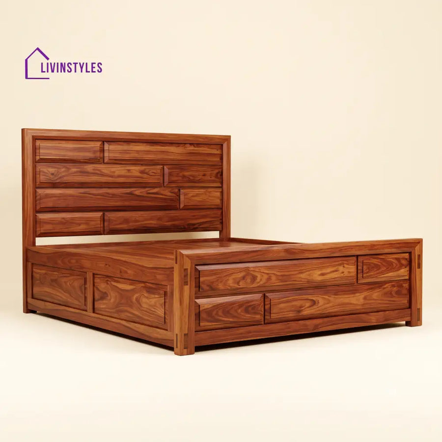Bhoomika Sheesham Wood Bed With Box Storage | Wooden Bed