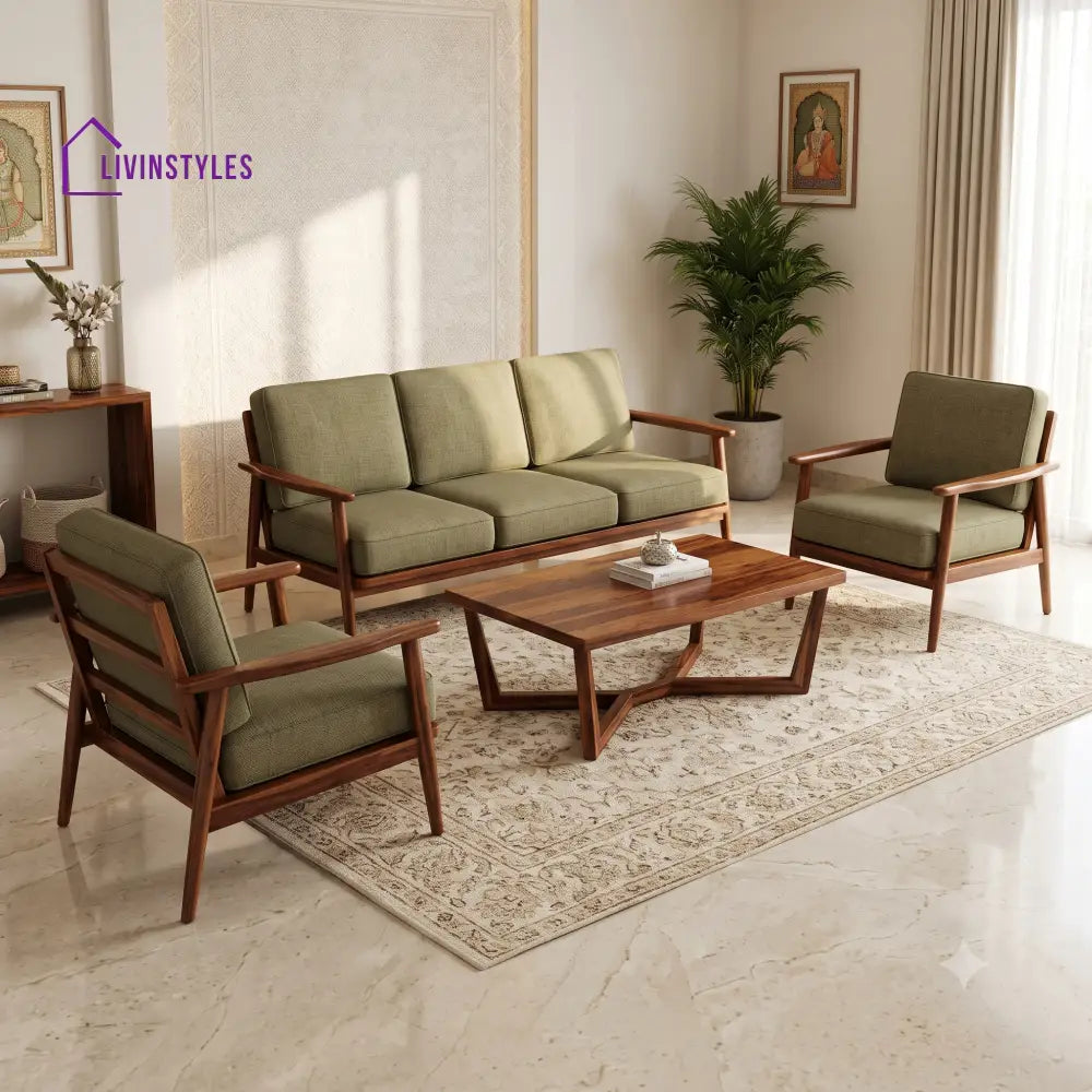 Bhoomika Wooden Sofa Set | 3 + 1 + 1 Sheesham Wood Sofa Set for Living Room