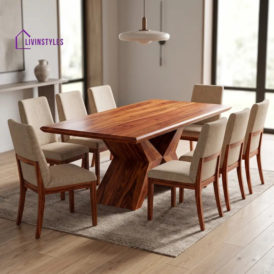 Bhuvan Premium Solid Wood 8 Seater Dining Table Set