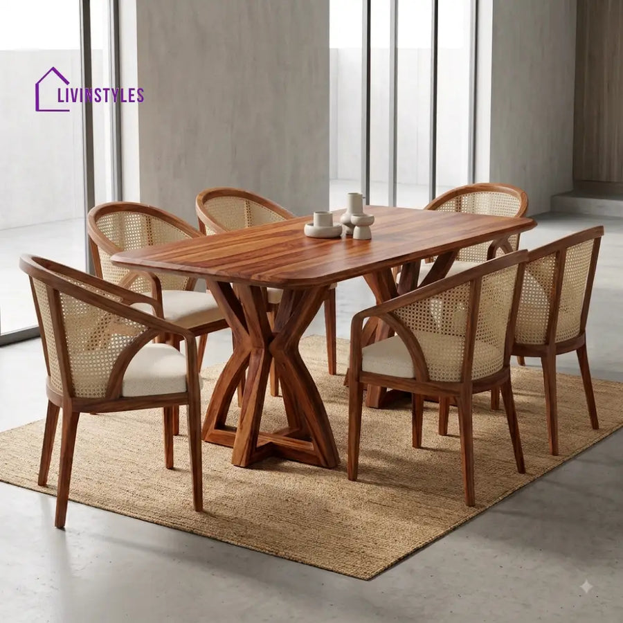 Bhuvana Premium Wooden 6 Seater Dining Table Set