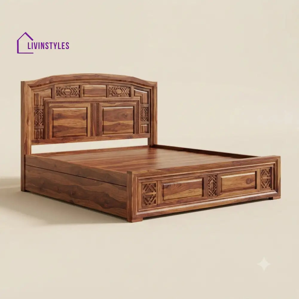 Bhuvana Sheesham Wood Bed With Box Storage | Wooden Bed