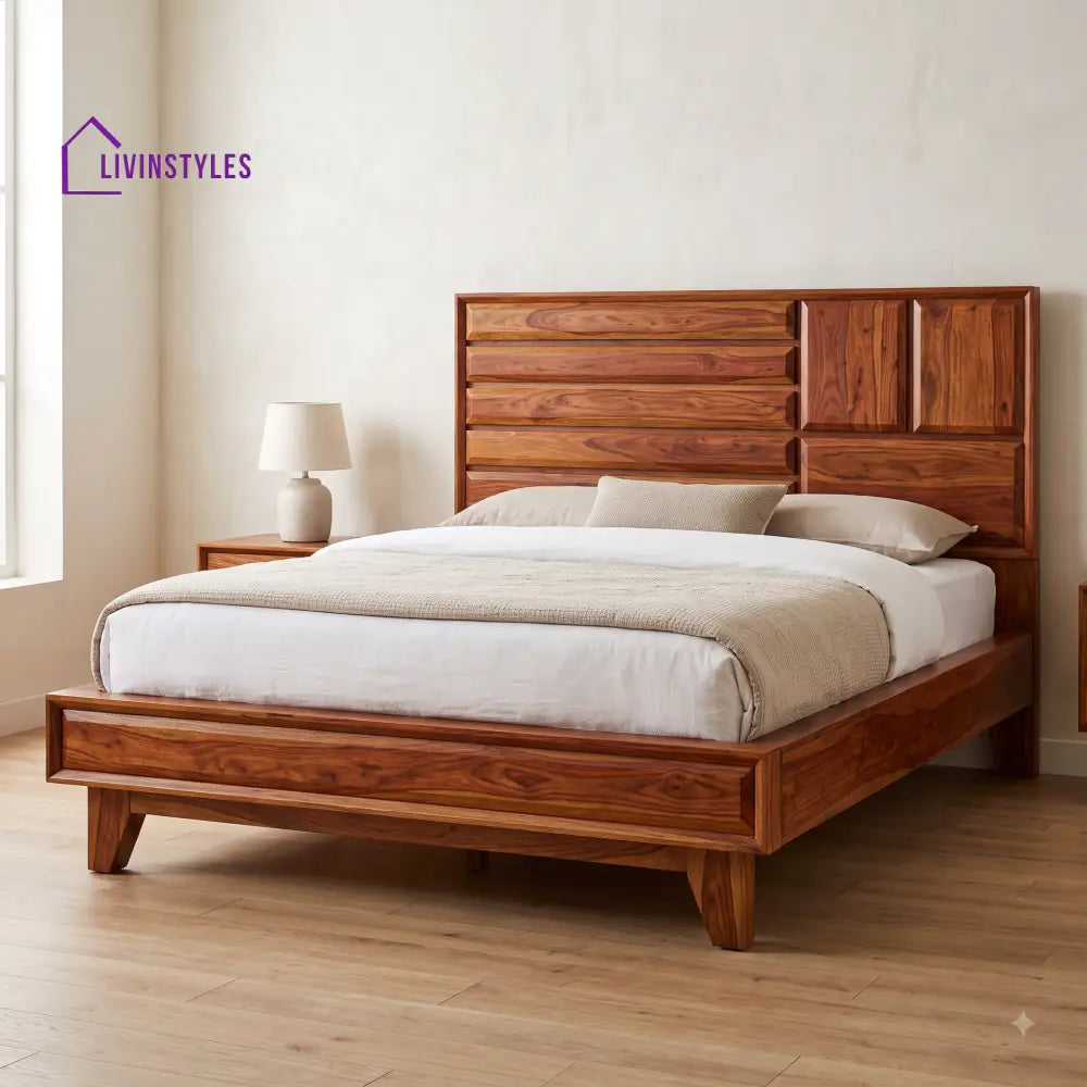 Bhuvana Sheesham Wood King Size Bed | Wooden Bed without Storage