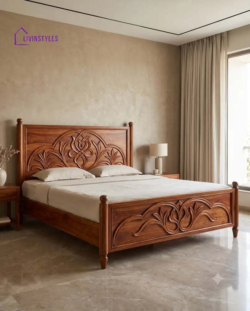 Bhuvana Wooden Bed | Solid Wood Double Bed | Wooden King size bed & Wooden Queen size bed